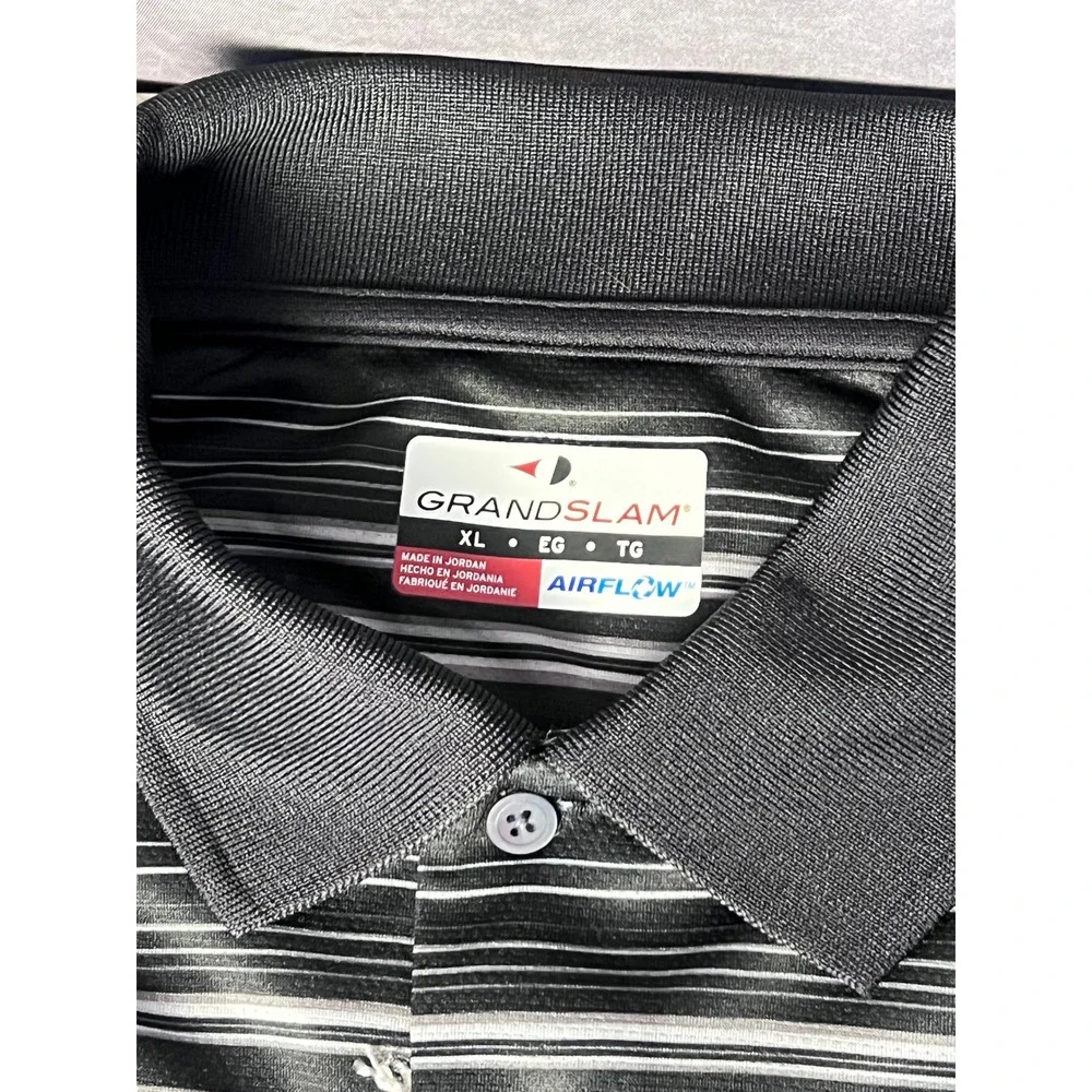 Grand Slam Airflow Striped Golf Polo NWT Black Gray Men's XL Performance - Picture 3 of 8